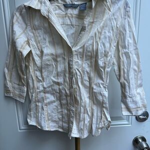 Hillard & Hanson Cream and Tan Striped Blouse